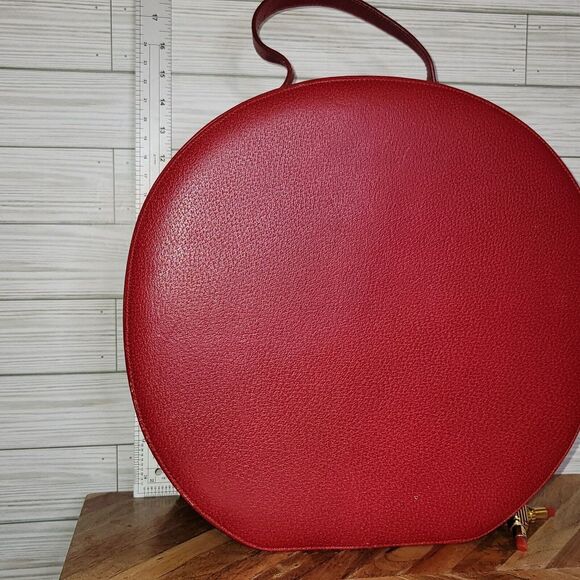 Lulu Guiness Top Handle Vanity Case Hatbox Red Leather Attache Rare 2007 Vintage - Picture 14 of 17